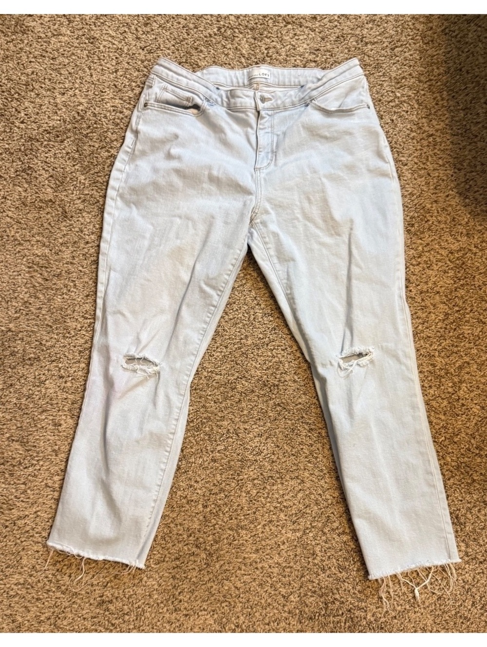 LOFT The Girlfriend Light Blue Distressed Jeans Size 14/32